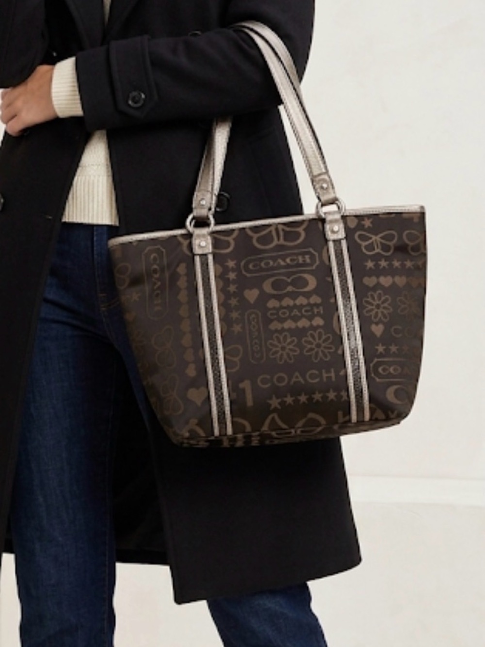 Coach Black and Brown Graphic Tote Bag